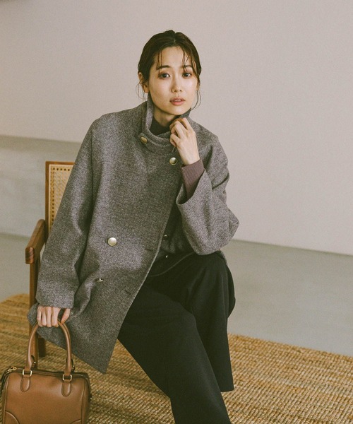 セール】軽やかストレッチ襟2WAYミドルコート/499658（チェスター