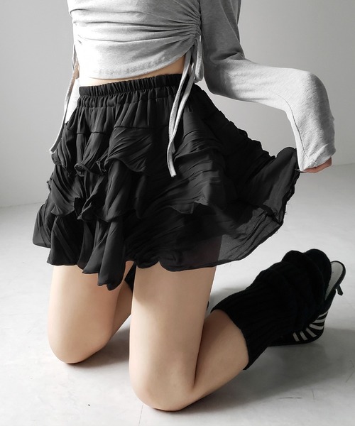 セール】※【 インパン裏地付 】3段クリンクルシアーフリルボリューム