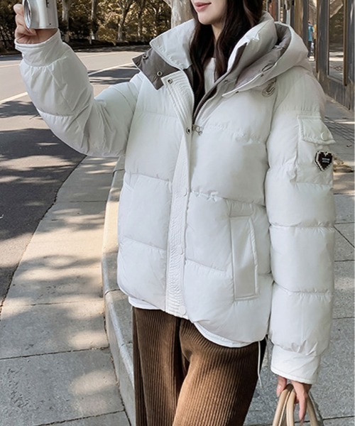 セール】フェイクダウン バイカラー フーディー ジャケット（ダウン