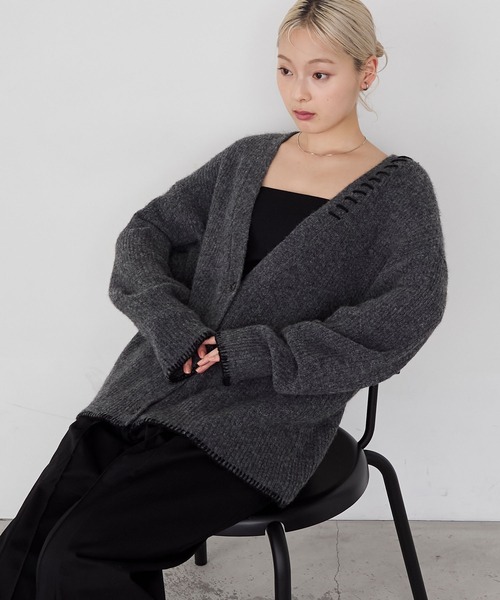forksy.】ハンドステッチメランジVネックカーディガン forksy.│MONO