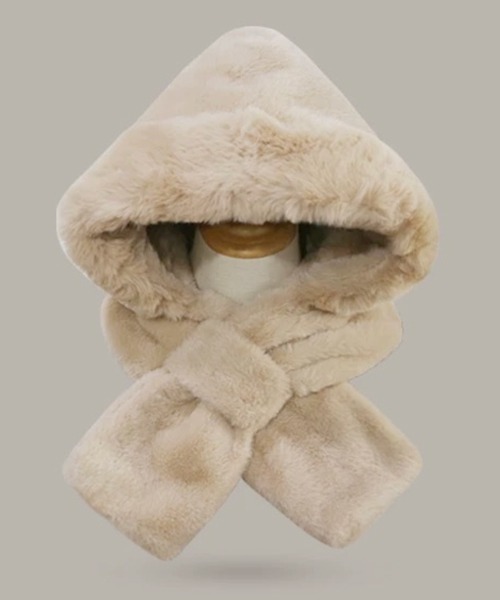 セール】【NOWLE】2WAY もこもこ フェイクファー フード マフラー