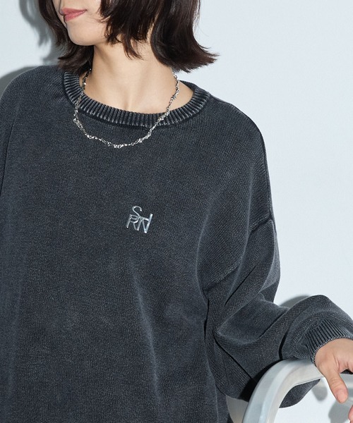 セール】ヴィンテージ加工 スノーウォッシュ メタリックロゴクルー