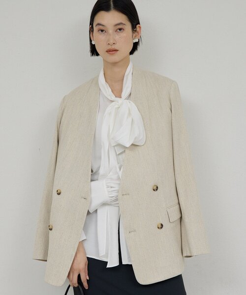 セットアップ対応】ノーカラーツイードジャケット（その他アウター