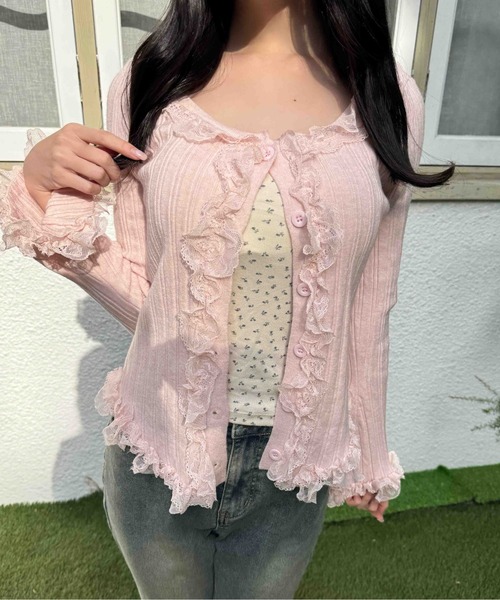 フリルレースパイピングカーディガン（カーディガン/ボレロ）｜PHILLY