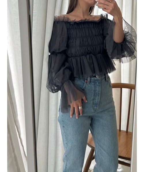 SNIDEL（スナイデル）の「Sustainableチュールクロップドブラウス