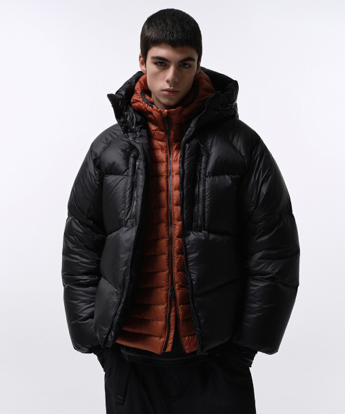 シティレジャーブライトフード付きダウンショートパディングジャケット