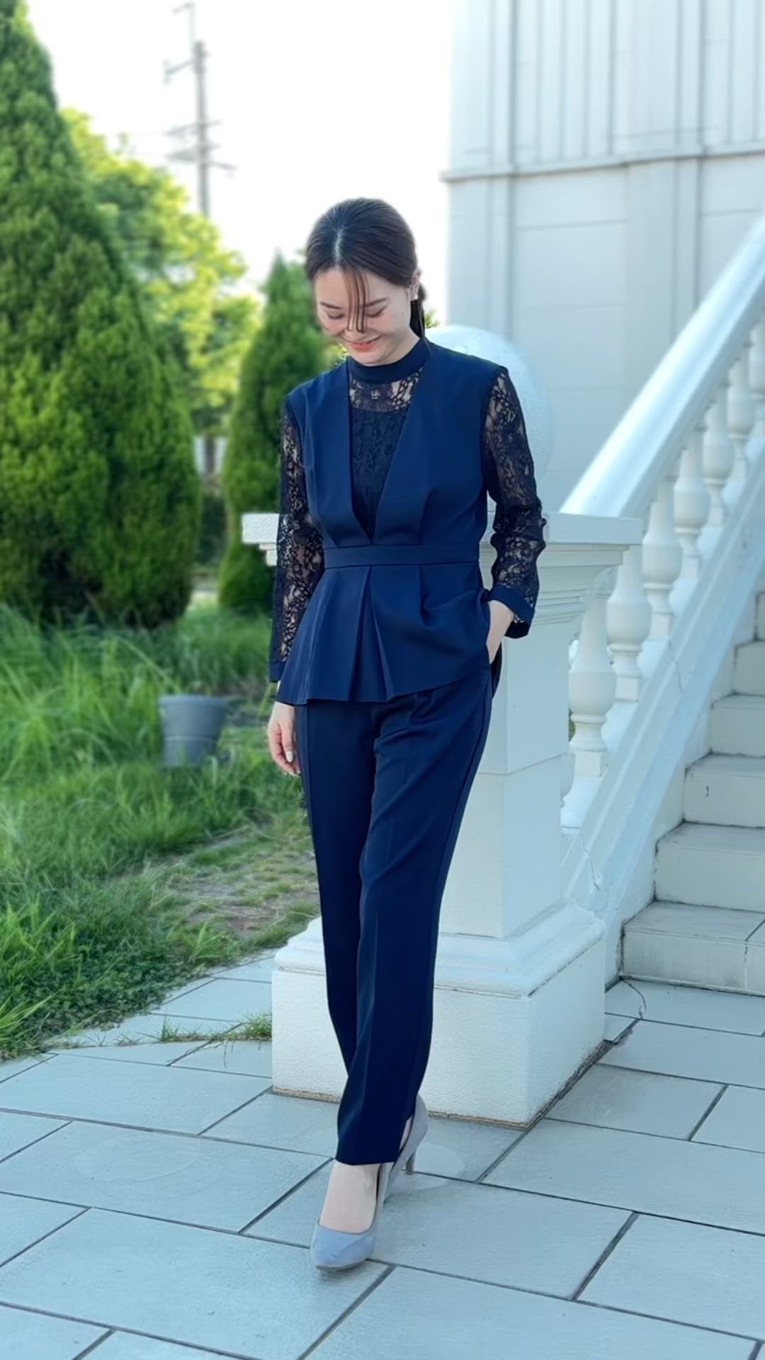 スウィッチングレースブラウス＋テーパードパンツ＜大きいサイズ有