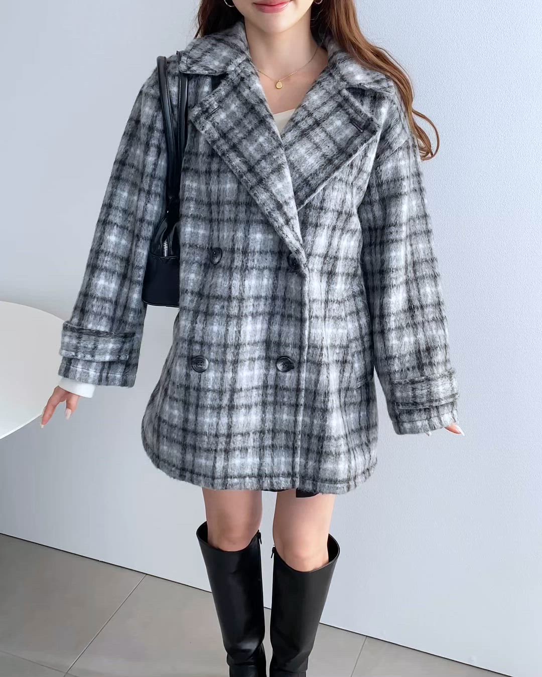 セール】フェイクウールシャギーチェック＆ニットモッサ無地2WAY