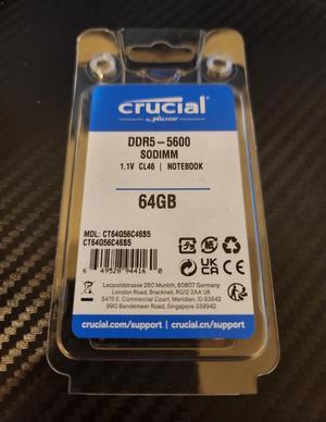 Crucial 32GB (2 x 16GB) 262-Pin DDR5 SO-DIMM DDR5 5600 Laptop
