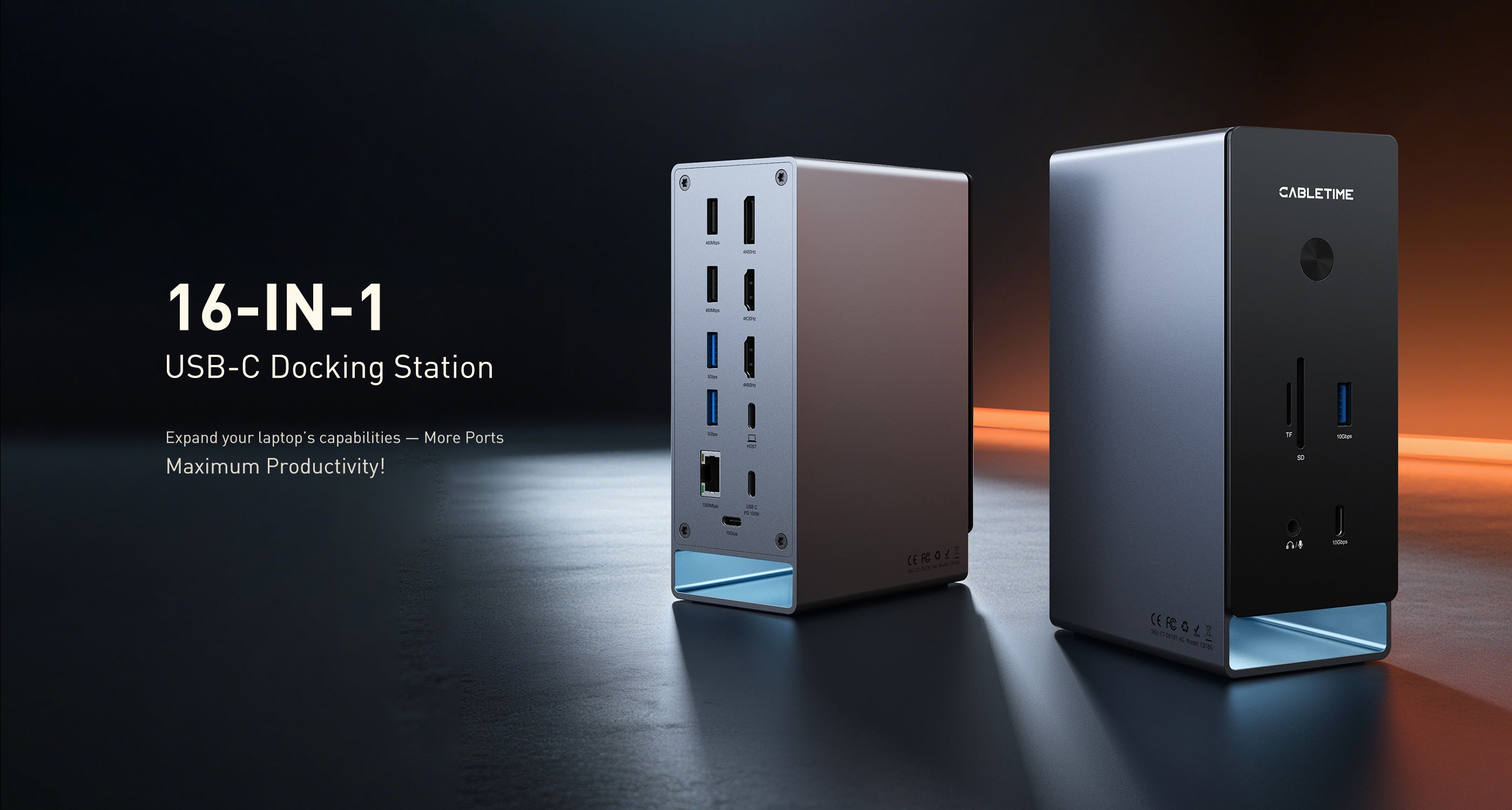 Three Monitor 16-in-1 USB Type C Docking Station with SSD Enclosure