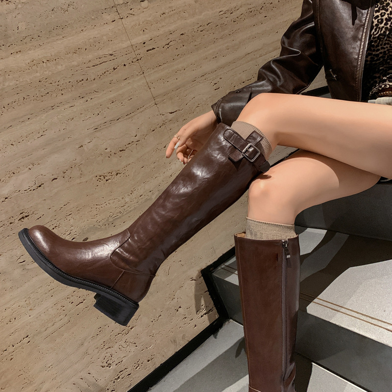 CHIKO Accorsa Round Toe Block Heels Knee High Boots