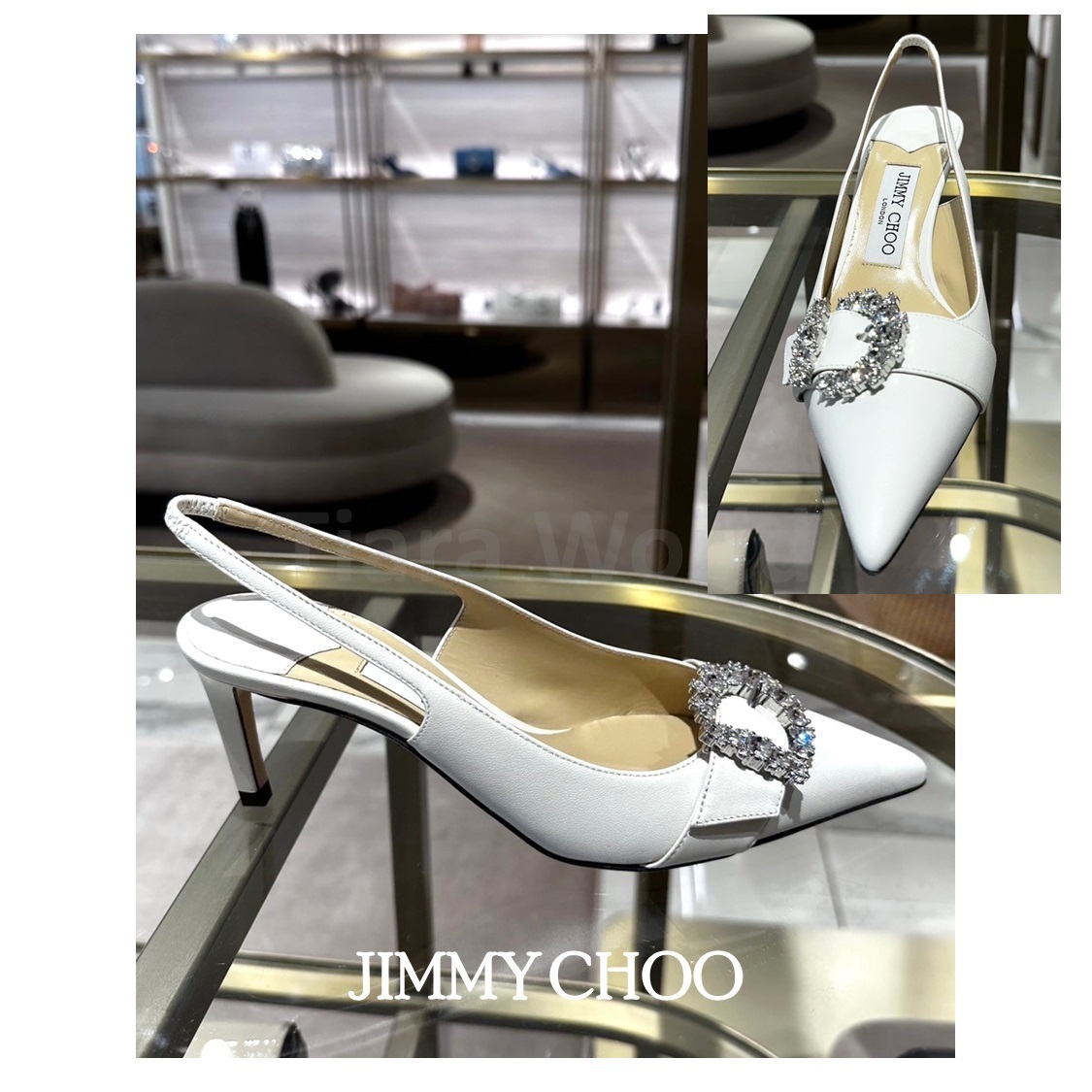 クリスタル◇Jimmy Choo CHERI SB 65 ナッパレザー ミュールMILK