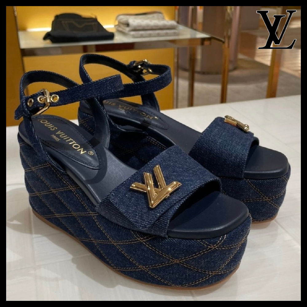 Louis Vuitton モノグラム デニムリボンミュール 22cm ルイ・ヴィトン