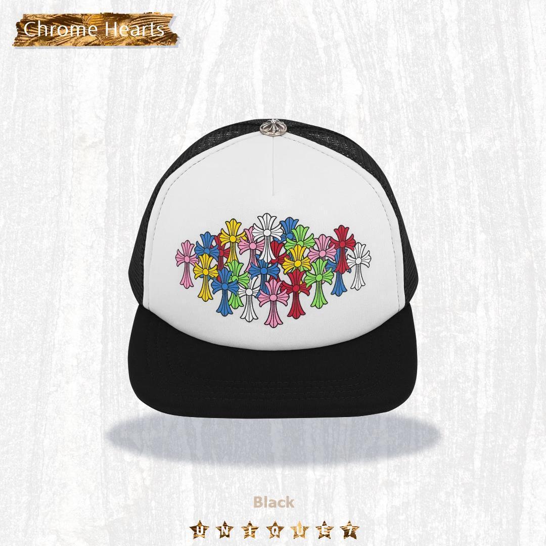 Chrome Hearts Multi Color Cross Mesh Trucker Hat Black White