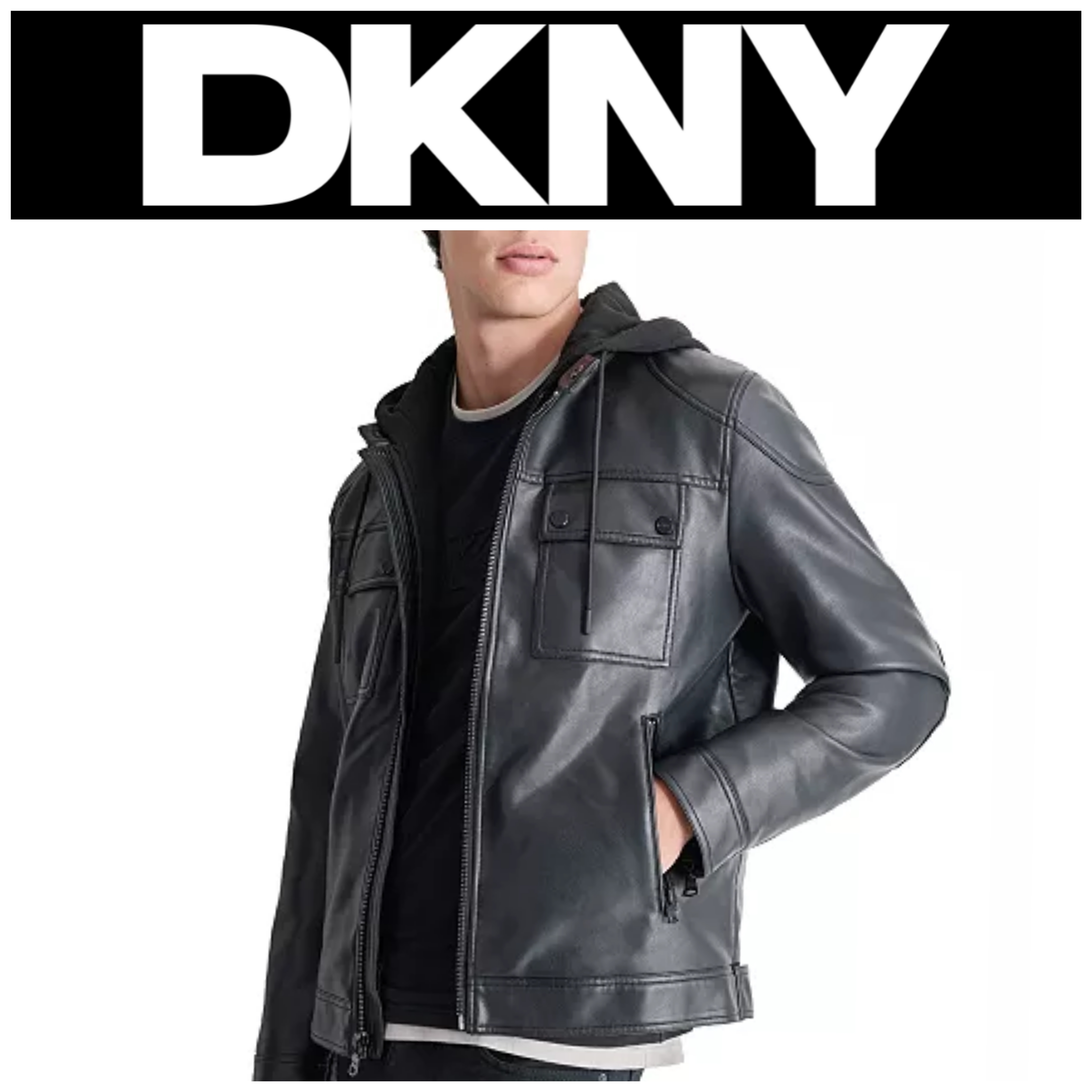 ☆DKNY☆数量限定☆メンズ フェイクレザー フード付きジャケット (DKNY