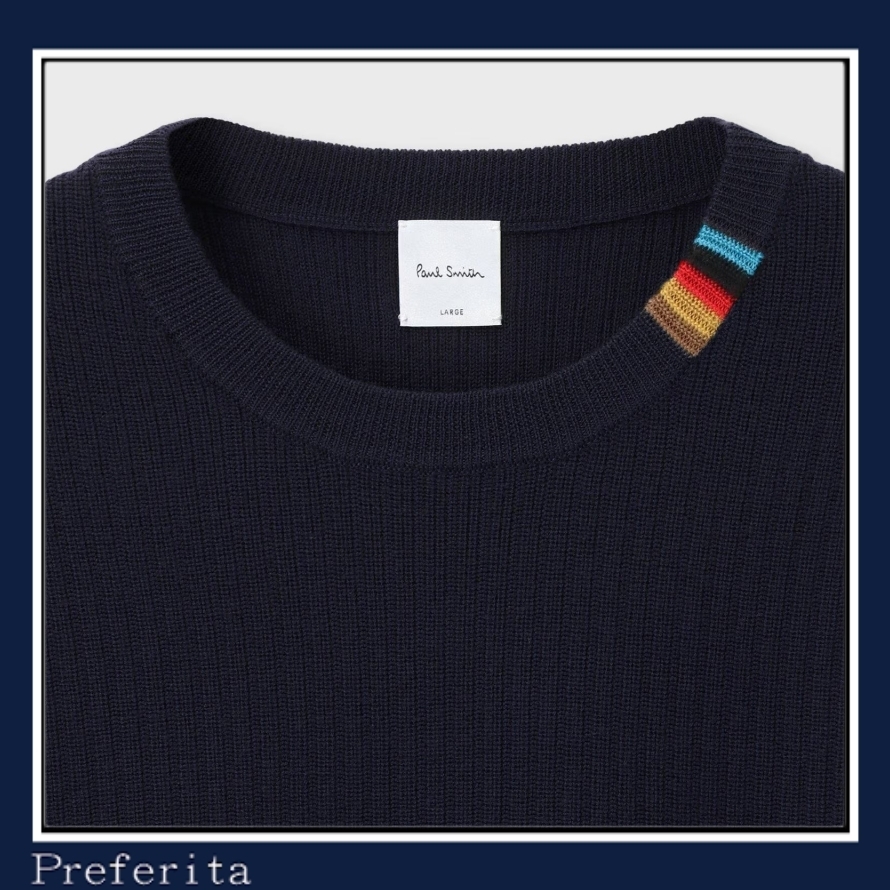 Paul Smith】マルチカラーリブ クルーネックニット ウール (Paul Smith