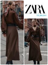 ZARA ベルト付きミディドレス ブラウン 上品カジュアル 今季新作 (ZARA