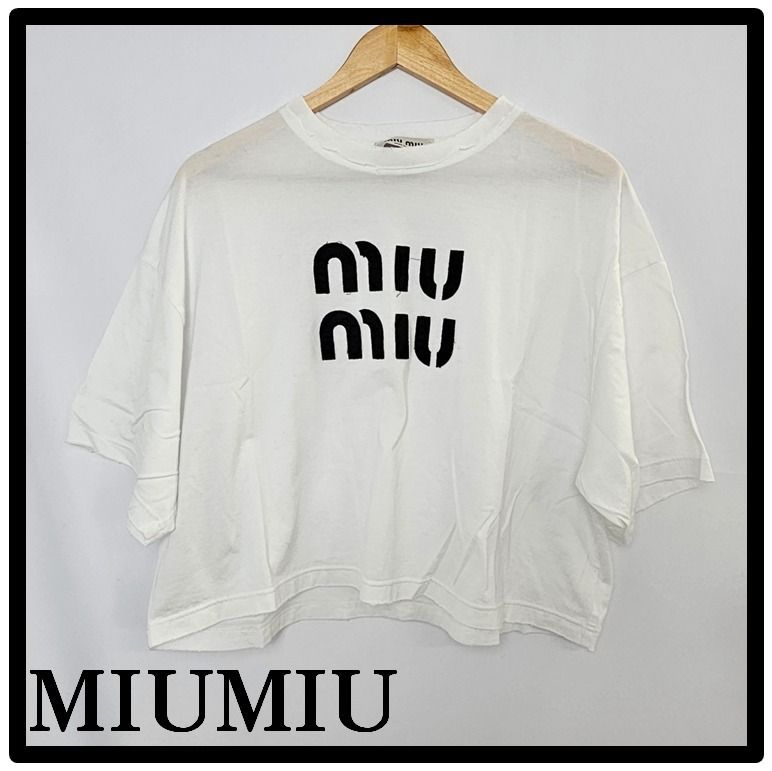 ☆送料・関税込☆MIUMIU☆ロゴ クロップ 半袖 Tシャツ☆ (MiuMiu/T