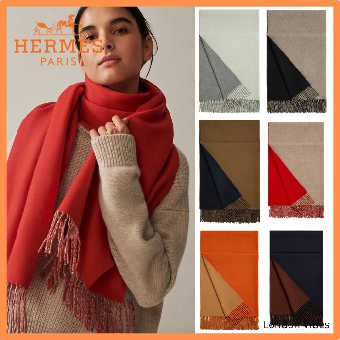 リバーシブルで使える♪HERMES カシミアストール ダブルフェイス