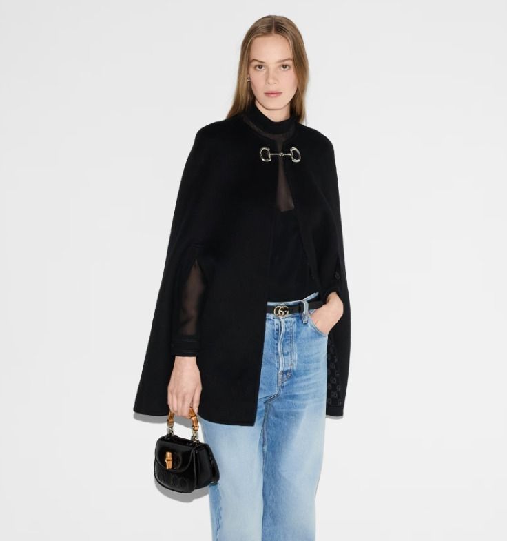 GUCCI《ウール/シルク ホースビット ケープ》ブラック DHL 直営 (GUCCI