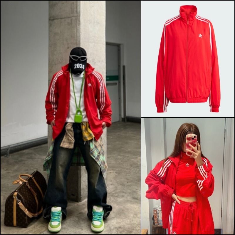 ADIDAS】Adilenium オーバーサイズトラックトップ RED☆追跡可 (adidas