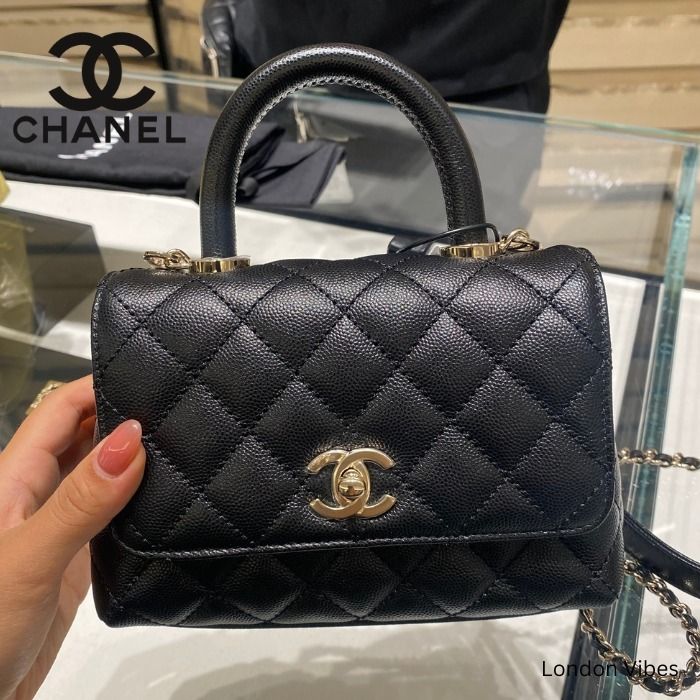 仕切りなしタイプ☆超レア CHANELココハンドル 19cm 黒xゴールド