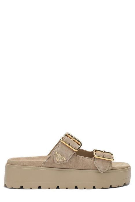 2026新商品】【PRADA】lady's beige logo suede sandals (PRADA