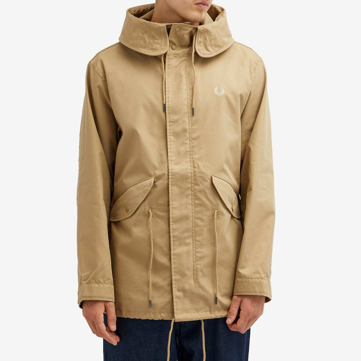 Fred Perry Men's Short Parka Jacket in Warm Stone Fred Perry