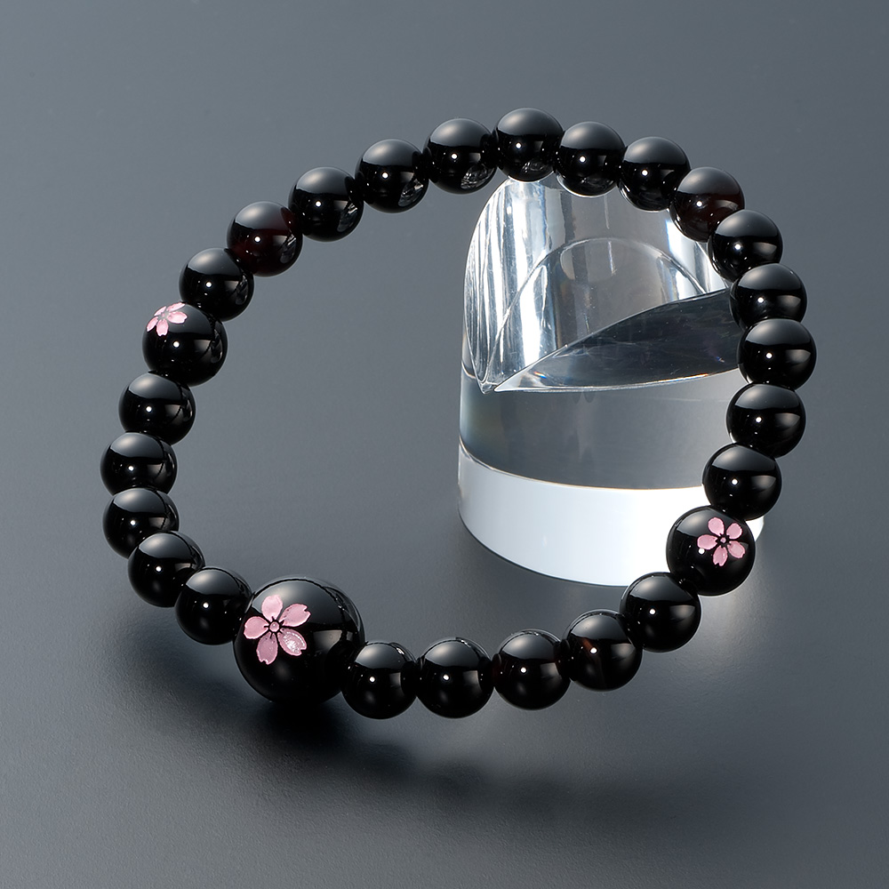 特選腕輪念珠 天然石ブレスレット 黒オニキス 桜彫り 7mm玉 | 滝田商店
