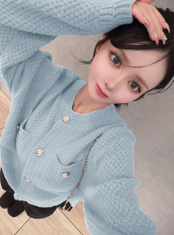 ゴールドボタンショート丈ニットカーディガン[an1347] | レディース