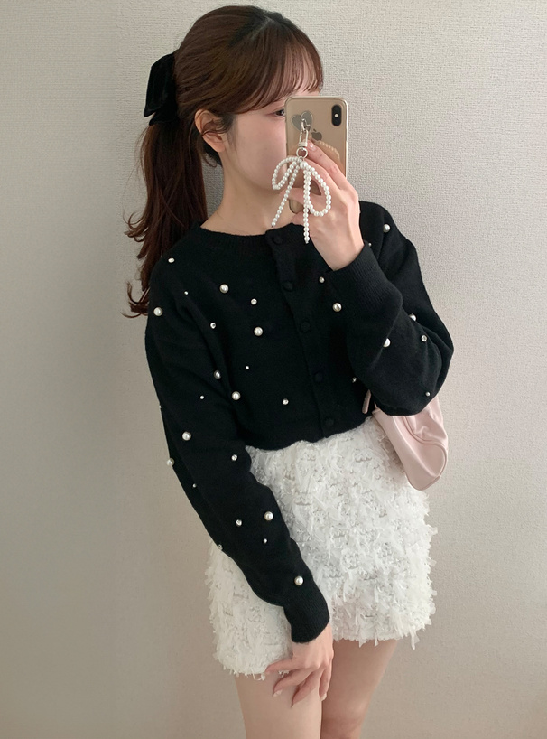 ビジューパールニットショート丈カーディガン[an1467] | レディース