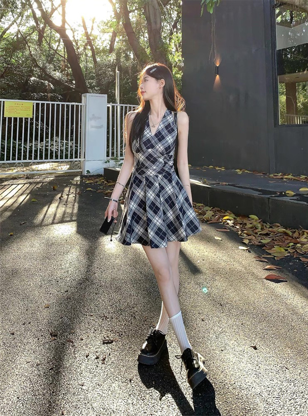 チェック柄ノースリーブミニワンピース[ac2546] | レディース
