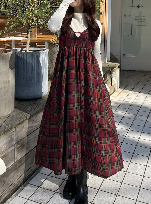 チェック柄フレアキャミワンピース[gc265] | レディースファッション