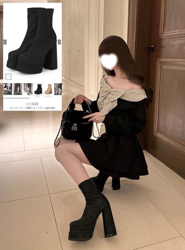 チャンキーヒール厚底ショートブーツ[gd1583] | レディース