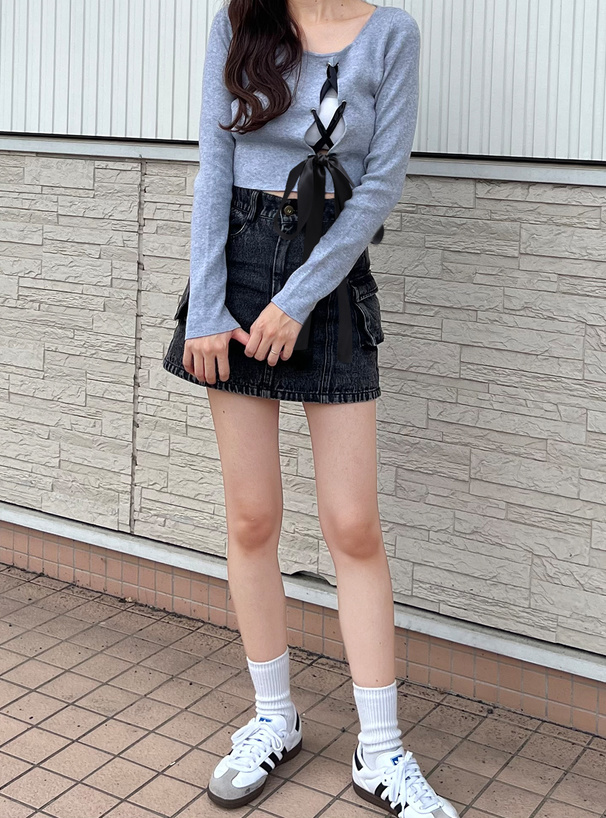 レースアップニットトップス[dr722] | レディースファッション通販の