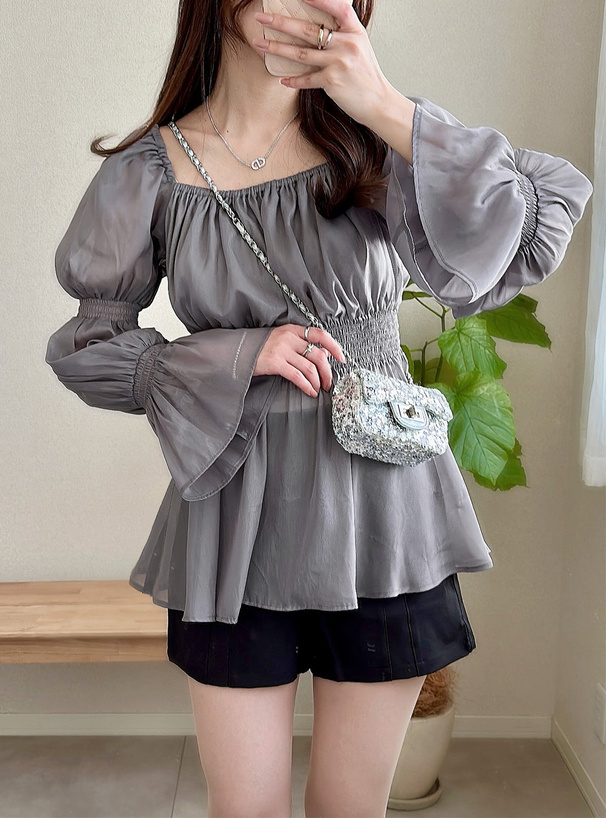 袖2Wayシアーシャーリングペプラムブラウス[fl001] | レディース