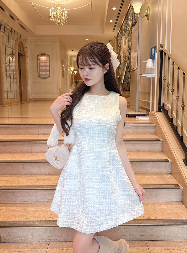 ツイードノースリーブフレアミニワンピース[pm657] | レディース