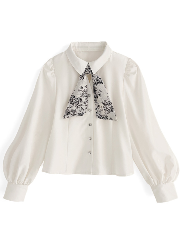 花柄スカーフ付きビジューボタンブラウス[tu792] | レディース