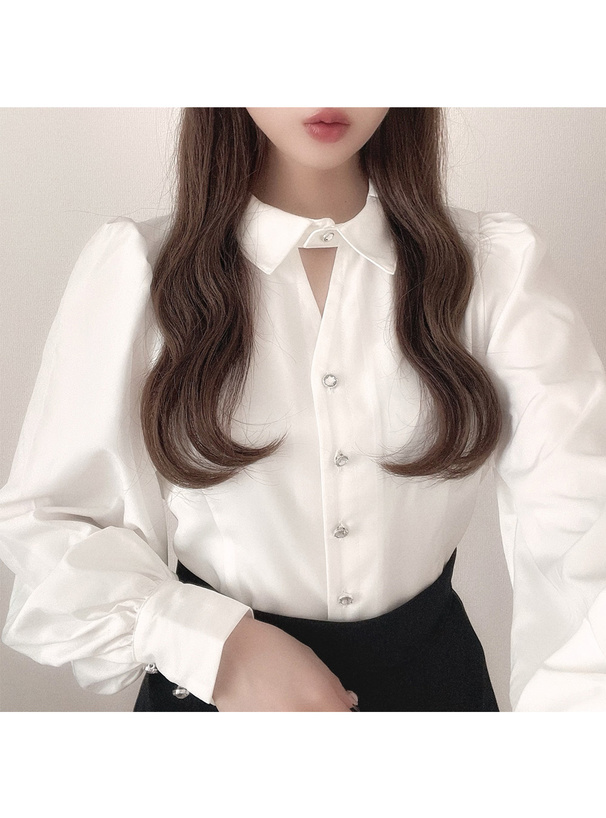 花柄スカーフ付きビジューボタンブラウス[tu792] | レディース