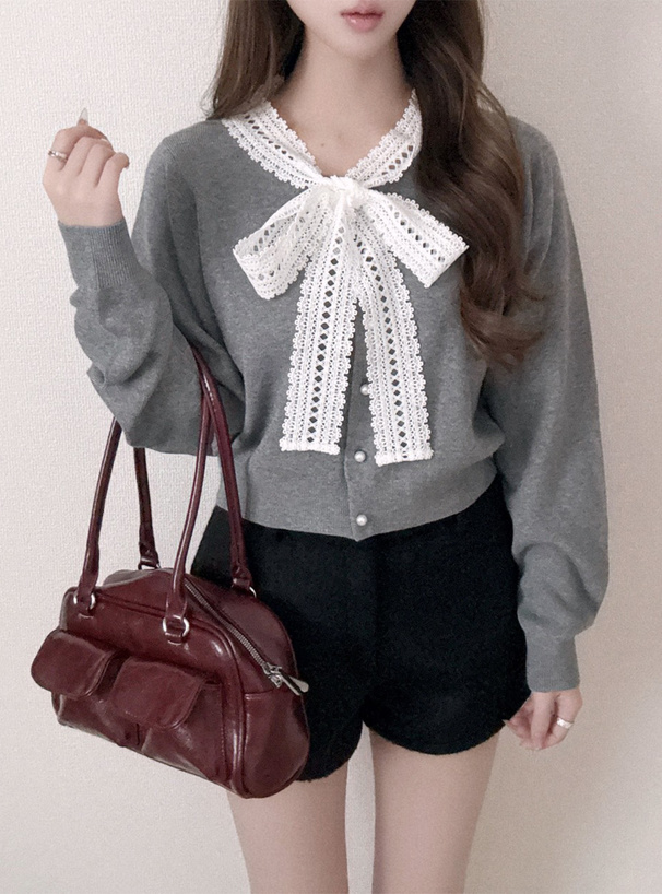 レースボウタイニットカーディガン[tu1965] | レディースファッション