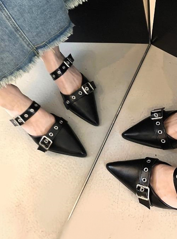 OHGA レザーリボンミュール 黒 ブラック M