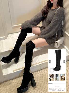 厚底スクエアトゥストレッチニーハイブーツ[gd1396] | レディース