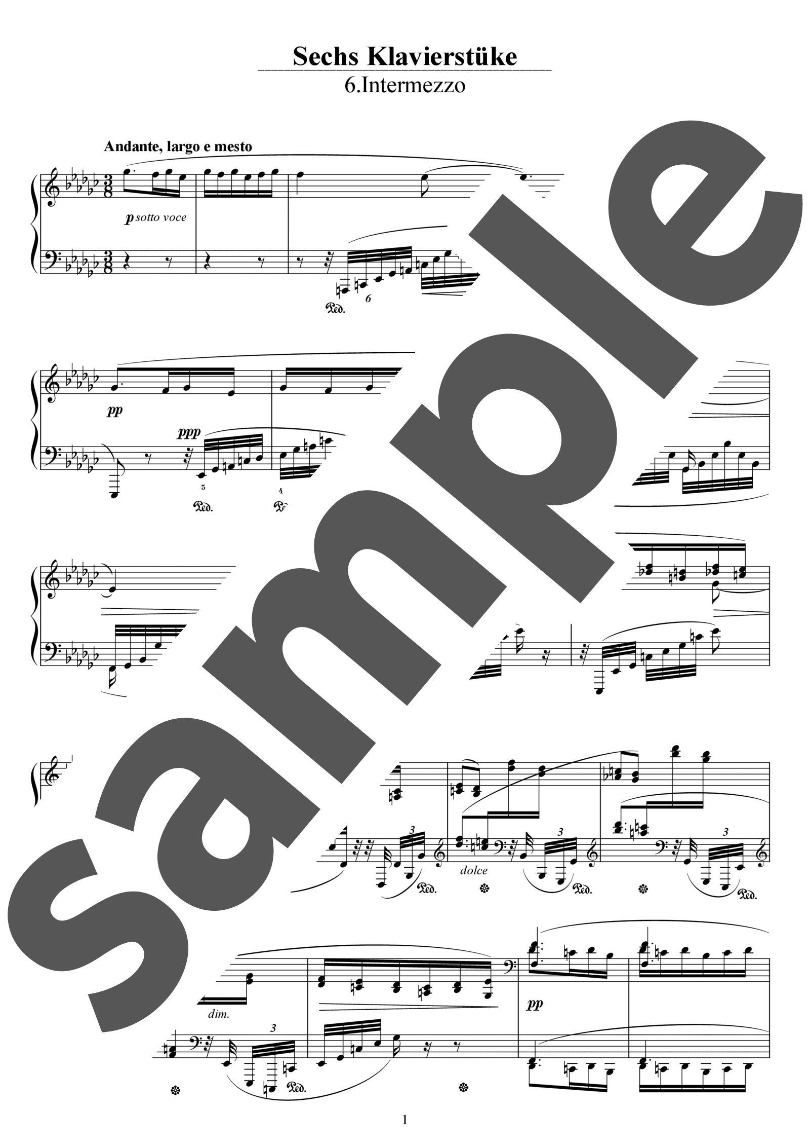 ピアノ楽譜】6つの小品より 第6番 間奏曲 変ホ短調 / J.Brahms（上級