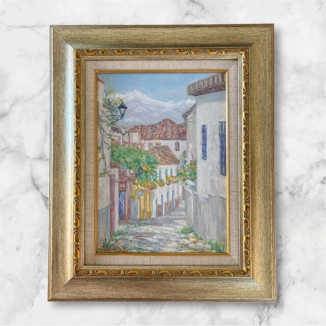 一日の始まり（油絵F4号、スペイン、グラナダ 、原画、額付き