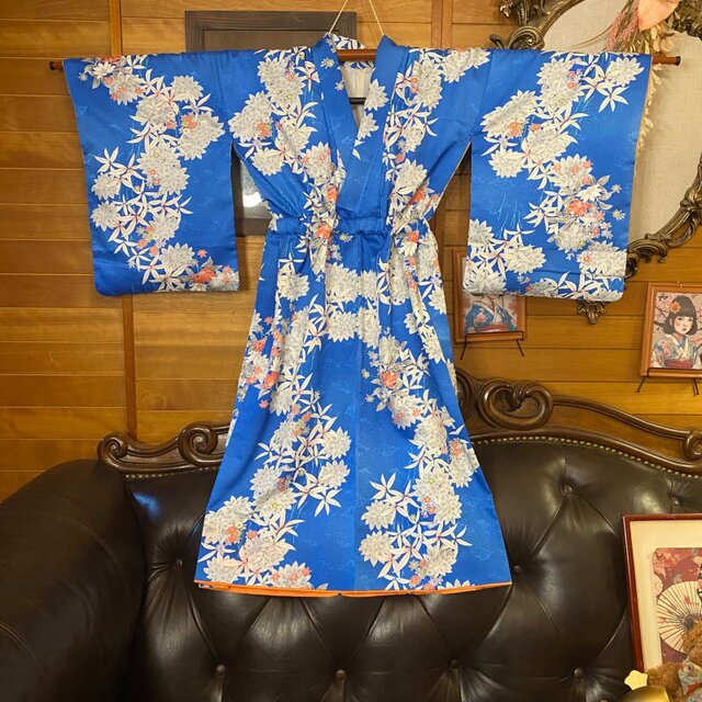 着物 リメイク ワンピース ドレス 洗える 化繊 名古屋帯サッシュベルト