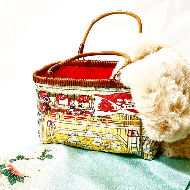 一閑張りバッグ “温泉猫” 浮世絵仕上げ | iichi 日々の暮らしを