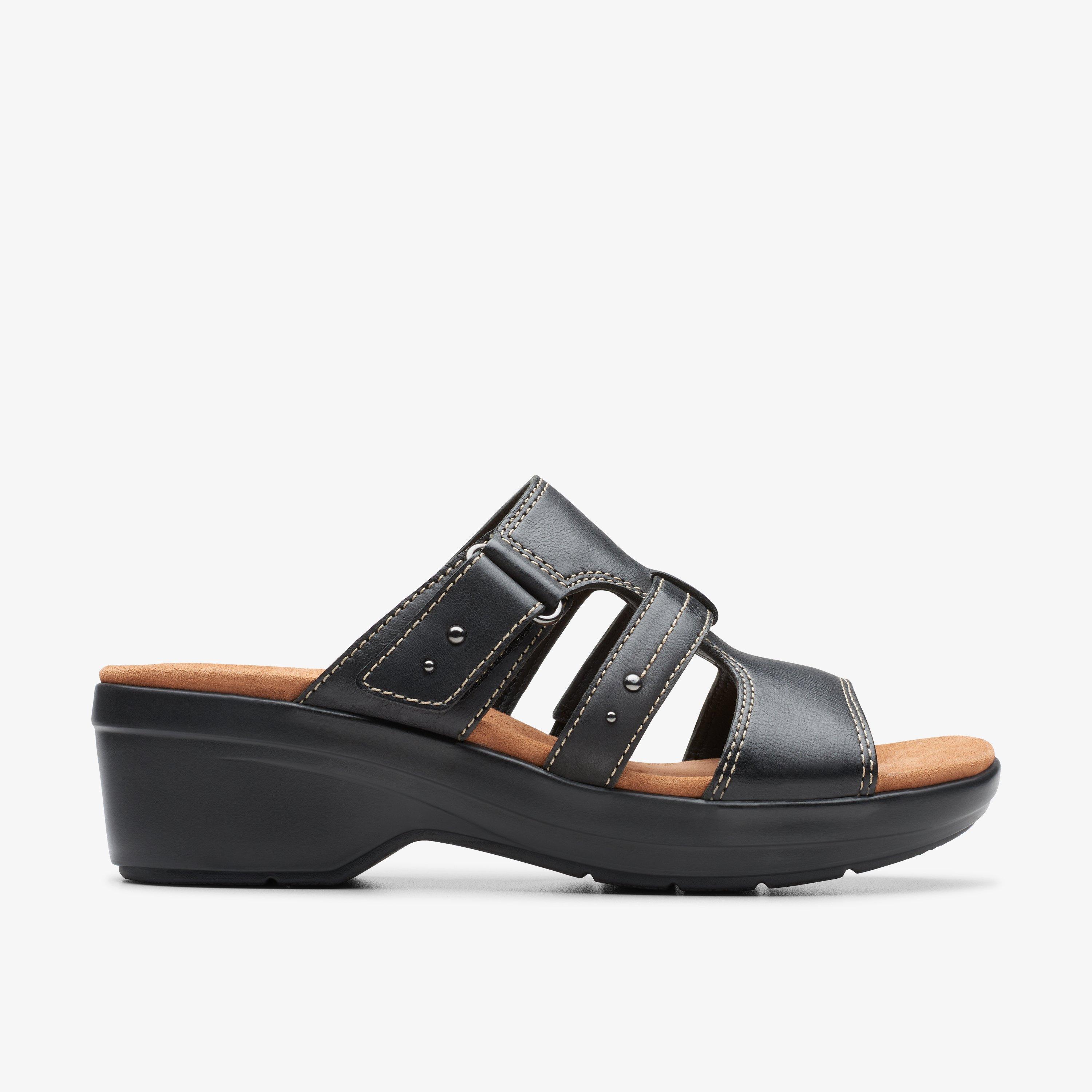 Women's Tuleah Jane Black Leather Heeled Sandals | Clarks