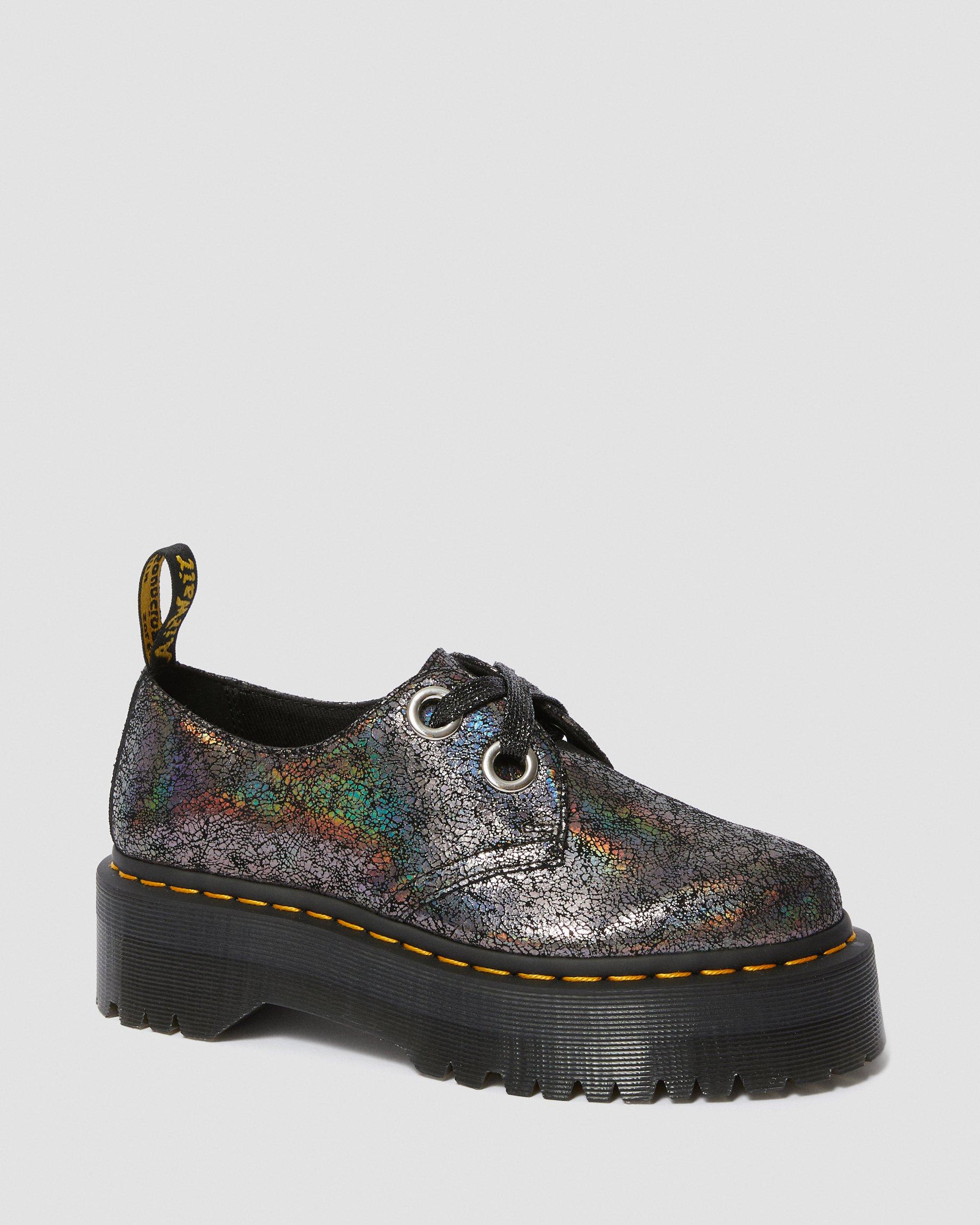 Holly Women's Metallic Leather Platform Shoes in Gunmetal | Dr