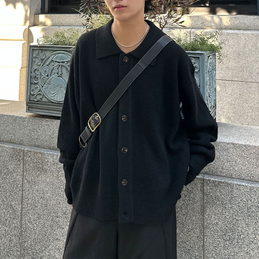 ユニセックス) スタンダードカラーボタンカーディガン | ファッション