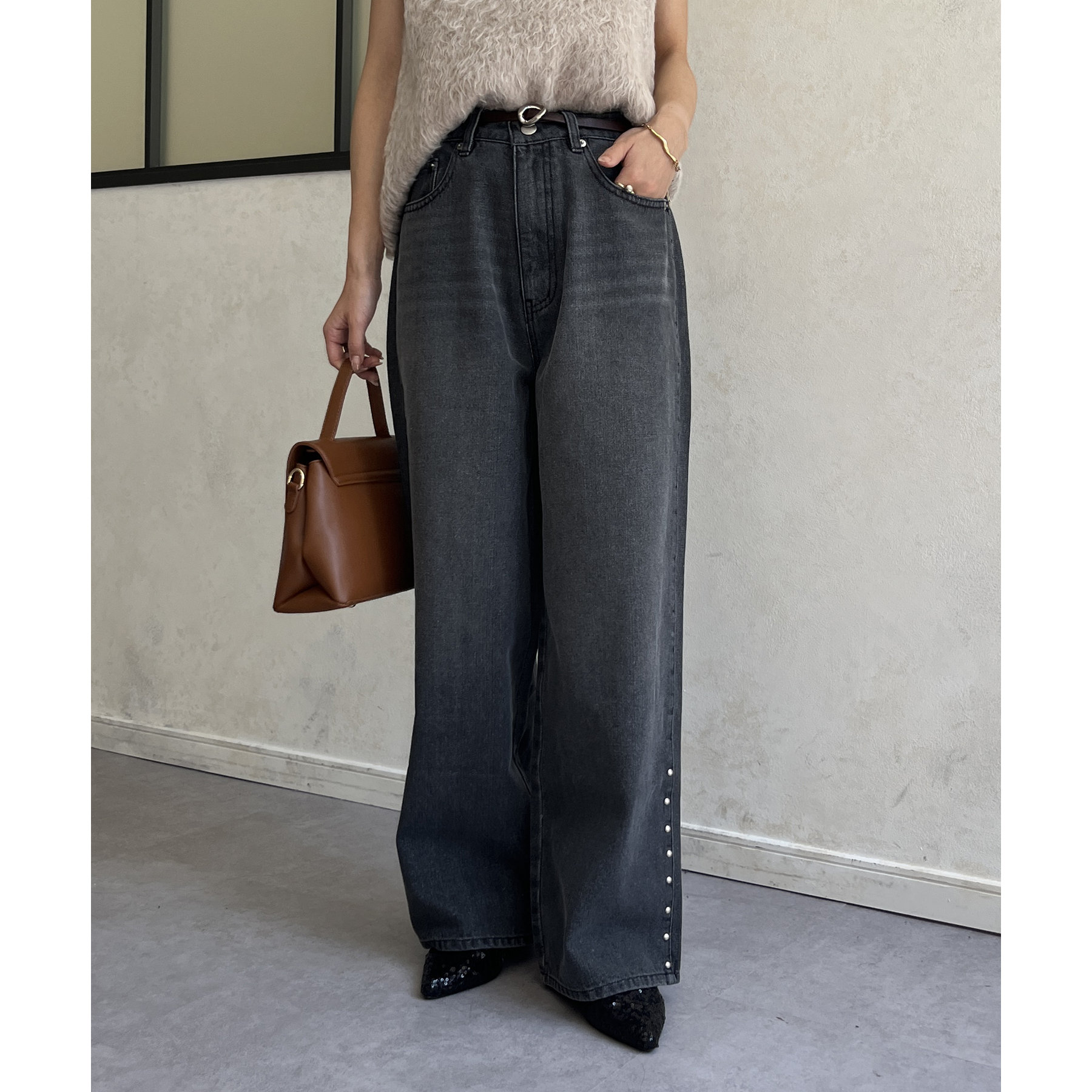 スタッズ付きワイドデニム | ファッション通販サイト NUGU